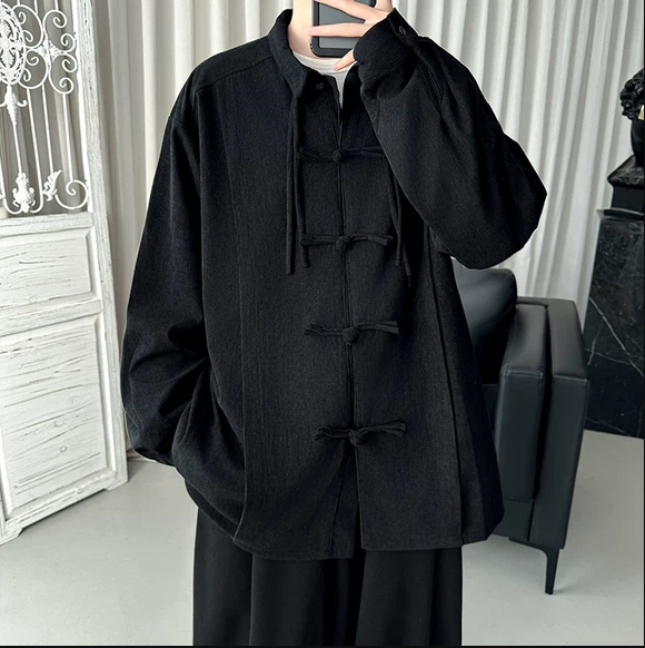 新中式男装中国风盘扣衬衫男长袖国潮高级感衬衣外套春秋汉服道袍