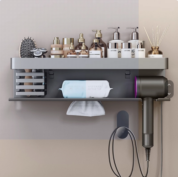 吹风机置物架免打孔卫生间洗漱台电吹风牙刷浴室架子洗脸巾洗脸台